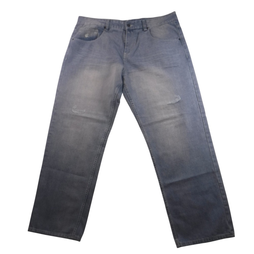 Rocawear Mens Relaxed Fit Jeans Blue Gradient Fade Distressed W44 L32 Hip Hop